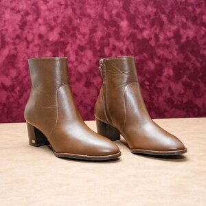 Stuart Weitzman Women Ryl Brown Leather Zip Dress Office Ankle Boots 6US EUR36.5